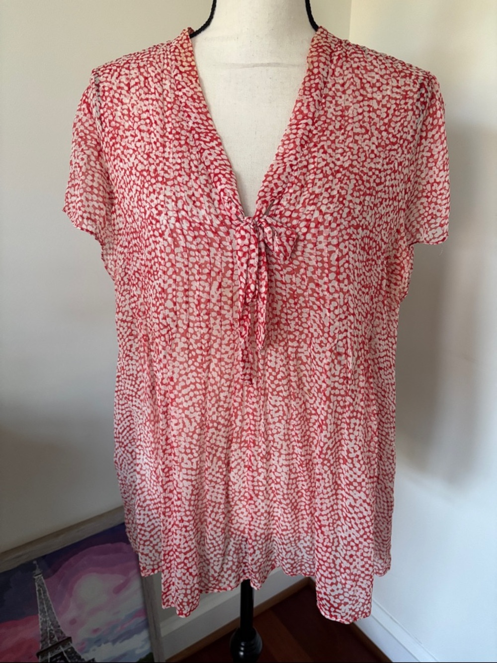 Women's Pink Printed Tie-Neck Blouse